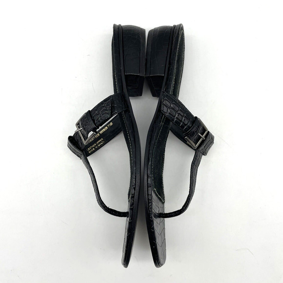 Vintage 90s Lauren Ralph Lauren DONCIA Black Croc Leather Buckle Sandals 7.5B - Picture 15 of 16